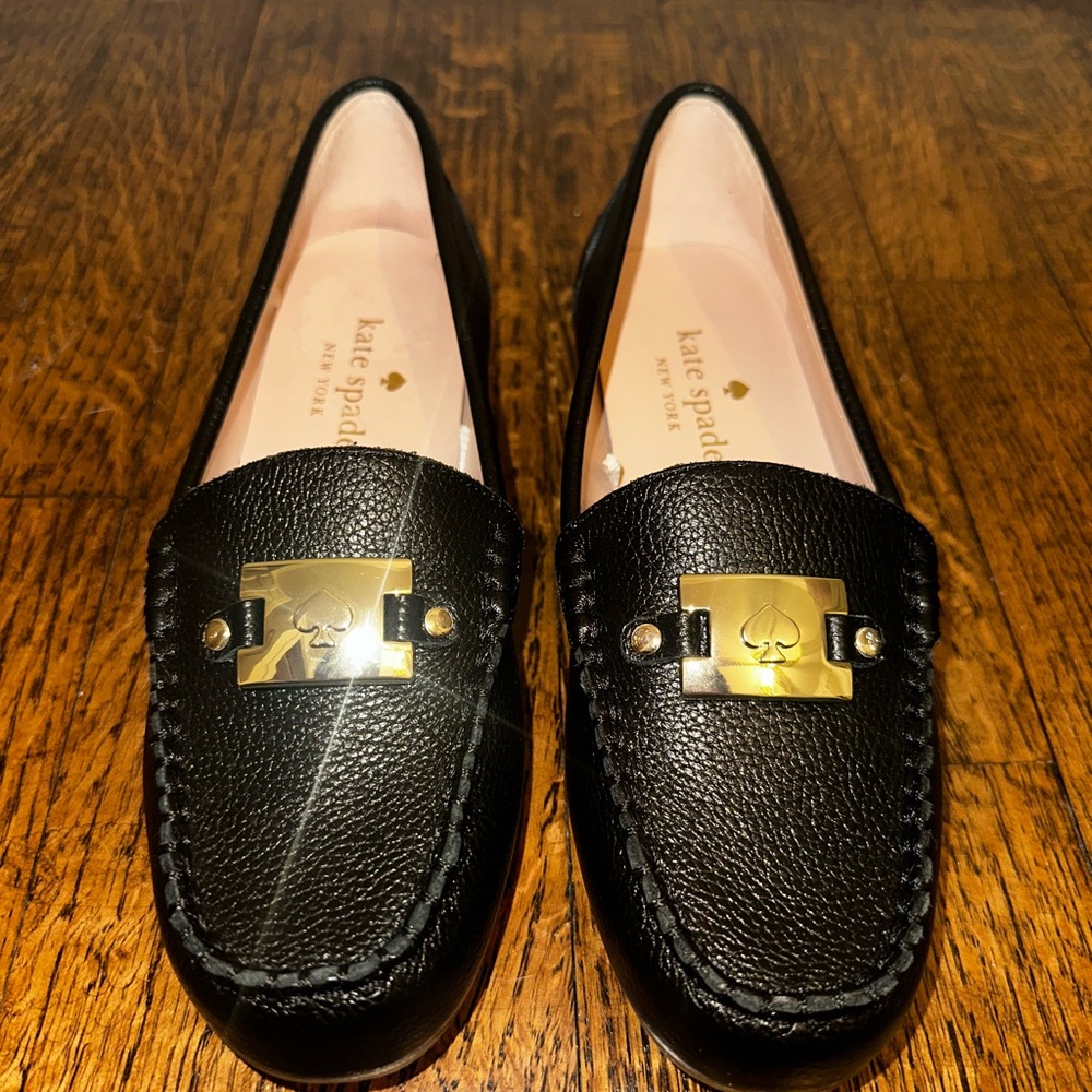 Kate Spade Black Loafers with Gold Accent